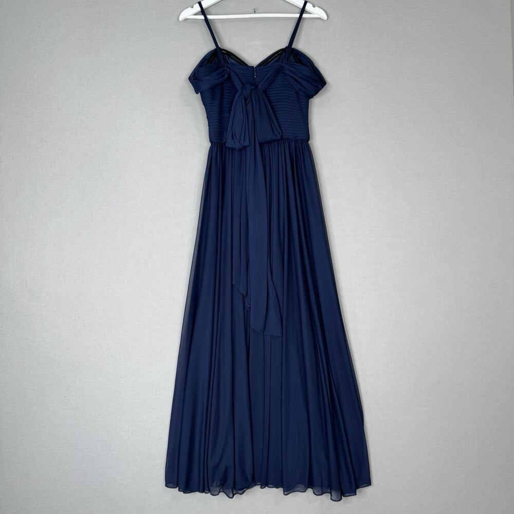 Alex Evenings Womens Dress 6 Blue Mesh Gown Bow Back Formal Bridesmaid Wedding - Picture 11 of 15